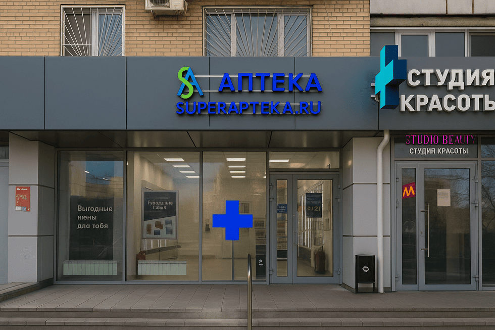Вывеска для сети "SUPERAPTEKA.RU" - дизайн, производство, монтаж